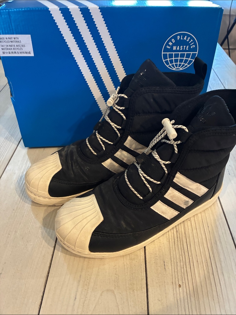 Adidas  Black and White Quilted Shell-Toe High-Top Sneakers